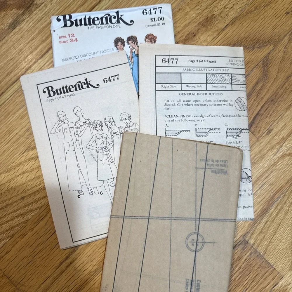 1970s Butterick Sewing Pattern 6477 Robe‎ Housecoat Nightgown Sz 12 B 34 Uncut